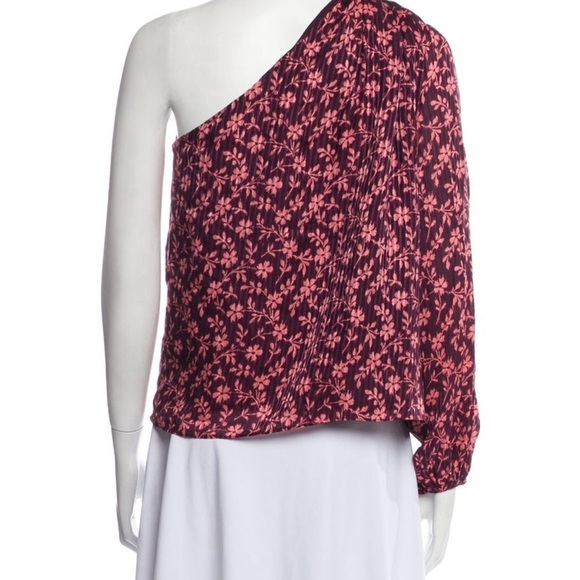 Ulla Johnson Enid Purple One Shoulder Blouse with Bow Cottagecore Prairie Silk - Picture 6 of 11